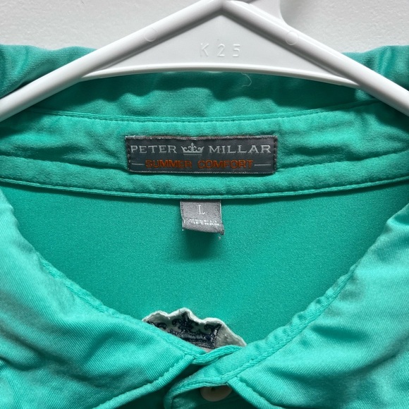 Peter Millar Summer Comfort Shirt Mens Large Green Solid Performance Jersey Polo - Picture 4 of 9